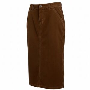 COTTON GINNY Y2K Brown Midi Skirt Corduroy Back Slit Pockets Cotton Spandex 5